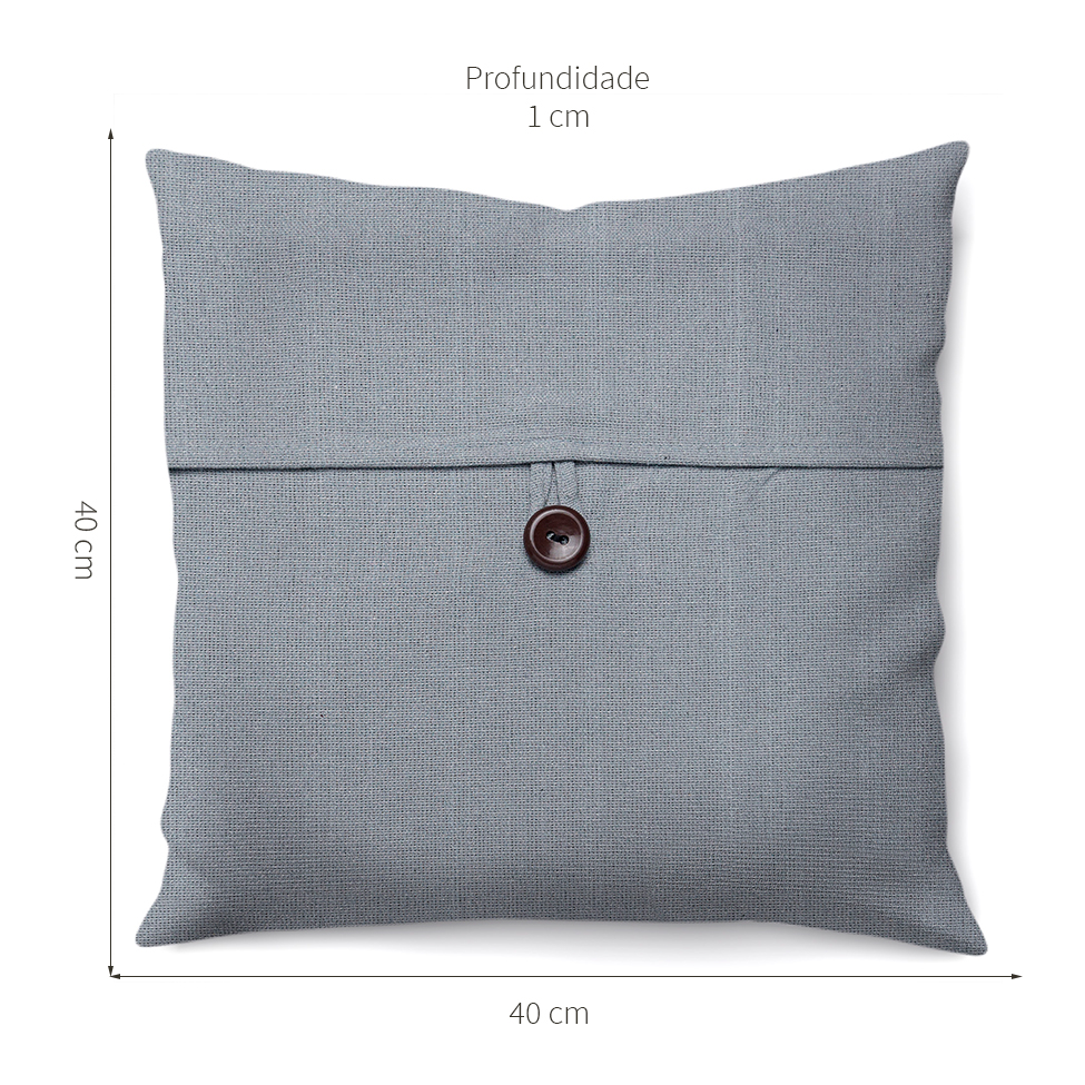 Capa de Almofada com Zíper Solid Botão Algodão Cinza 40x40 cm