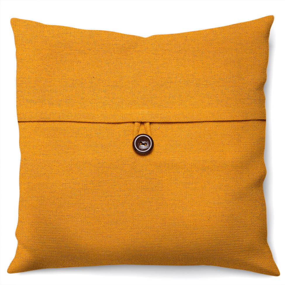 Capa de Almofada com Zíper Solid Botão Algodão Mostarda 40x40 cm
