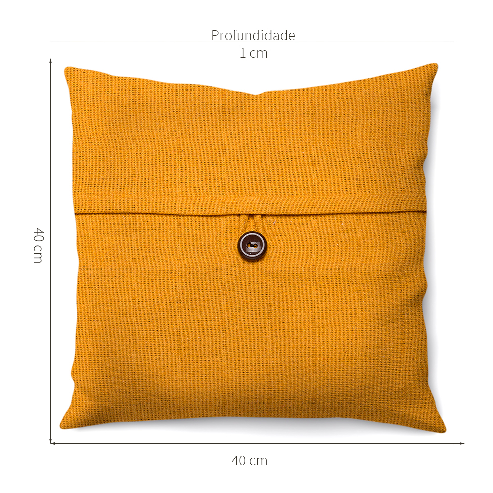 Capa de Almofada com Zíper Solid Botão Algodão Mostarda 40x40 cm
