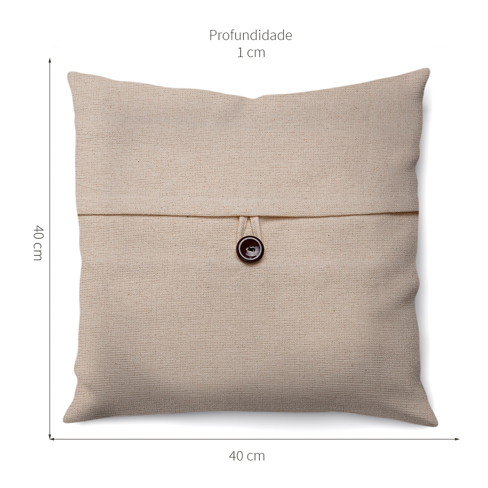 Capa de Almofada com Zíper Solid Botão Algodão Natural 40x40 cm