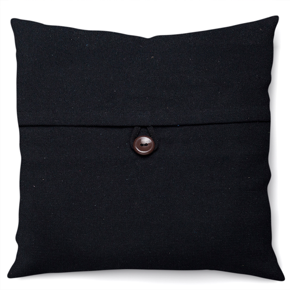 Capa de Almofada com Zíper Solid Botão Algodão Preta 40x40 cm