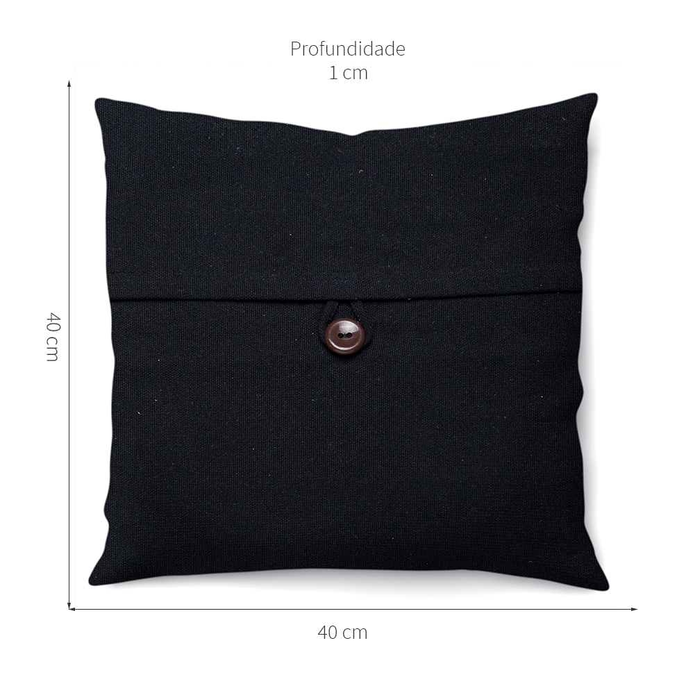 Capa de Almofada com Zíper Solid Botão Algodão Preta 40x40 cm
