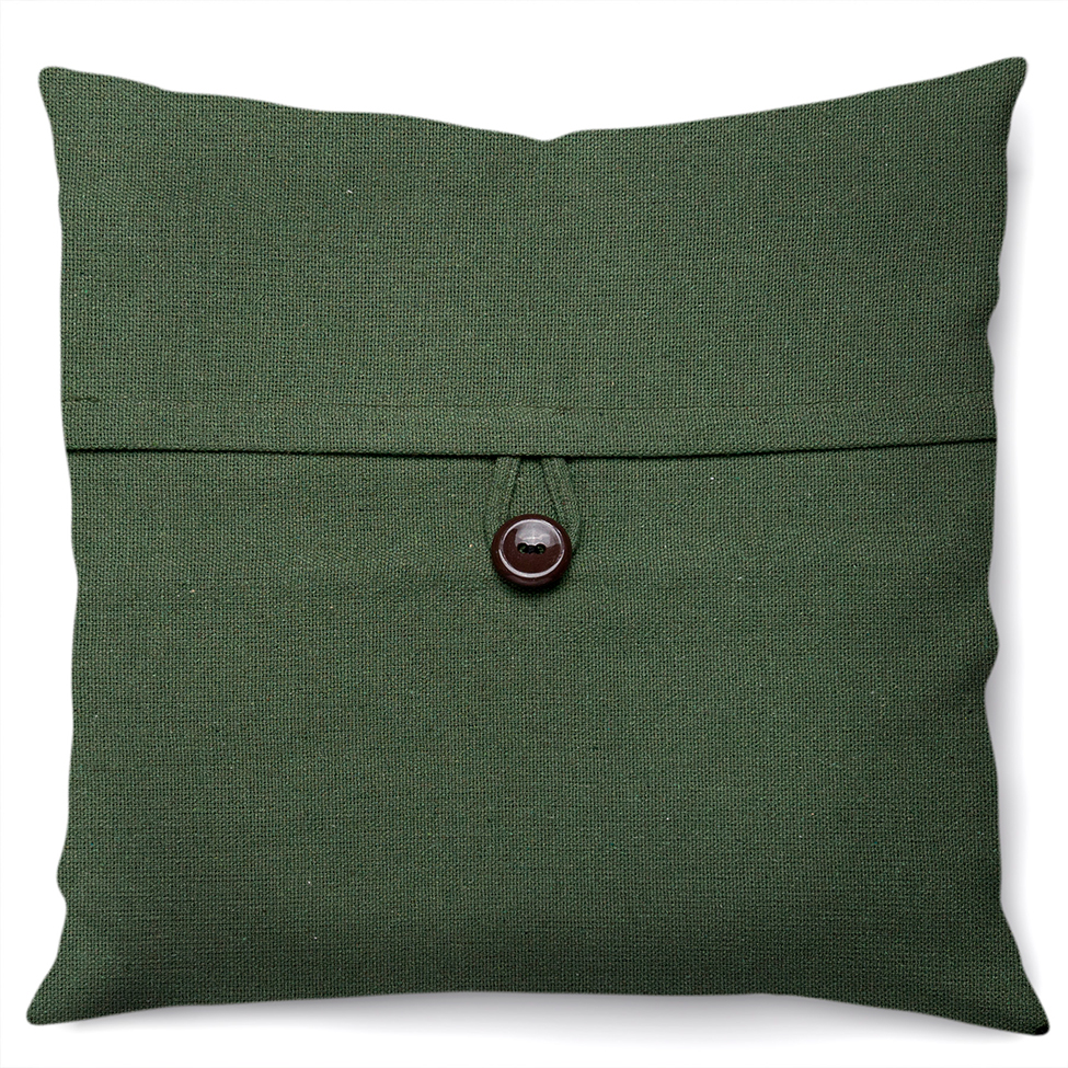 Capa de Almofada com Zíper Solid Botão Algodão Verde Oliva 40x40 cm