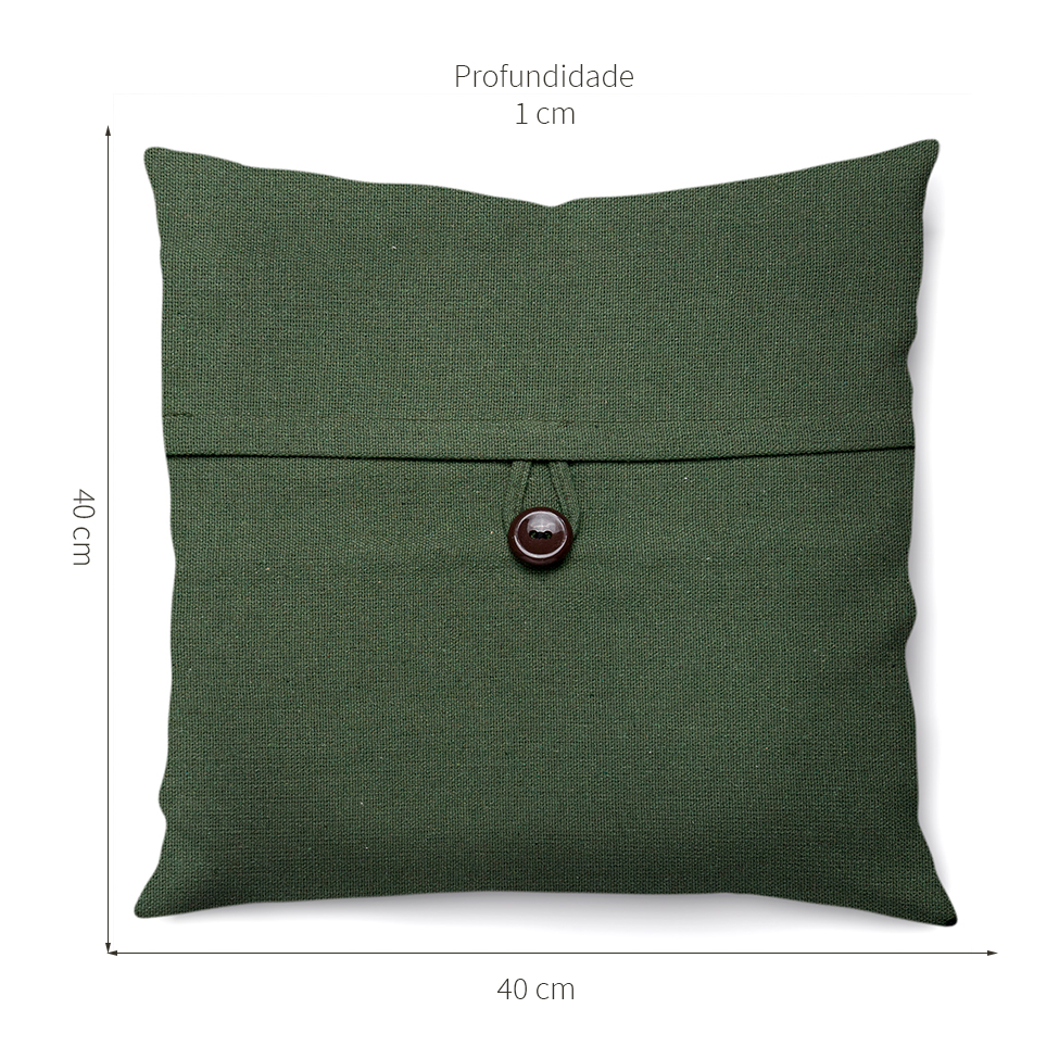 Capa de Almofada com Zíper Solid Botão Algodão Verde Oliva 40x40 cm