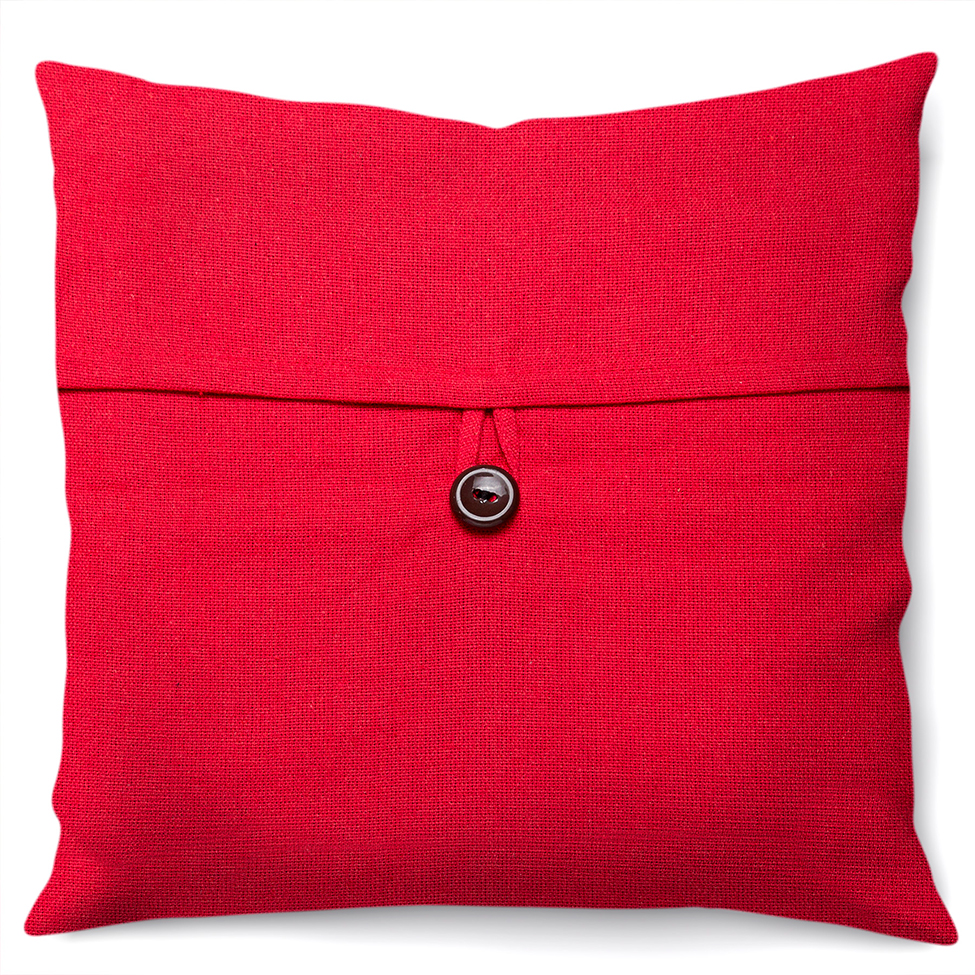 Capa de Almofada com Zíper Solid Botão Algodão Vermelha 40x40 cm