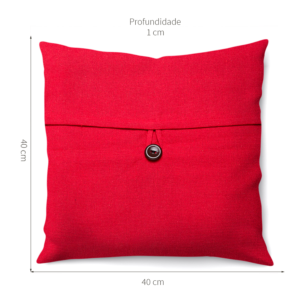 Capa de Almofada com Zíper Solid Botão Algodão Vermelha 40x40 cm
