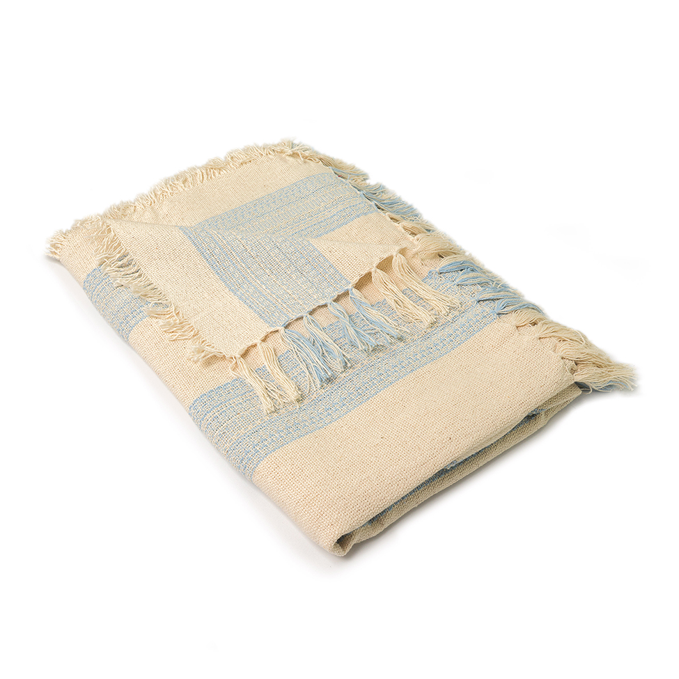 Manta Romantic Faixas Bege e Azul 140x140 cm