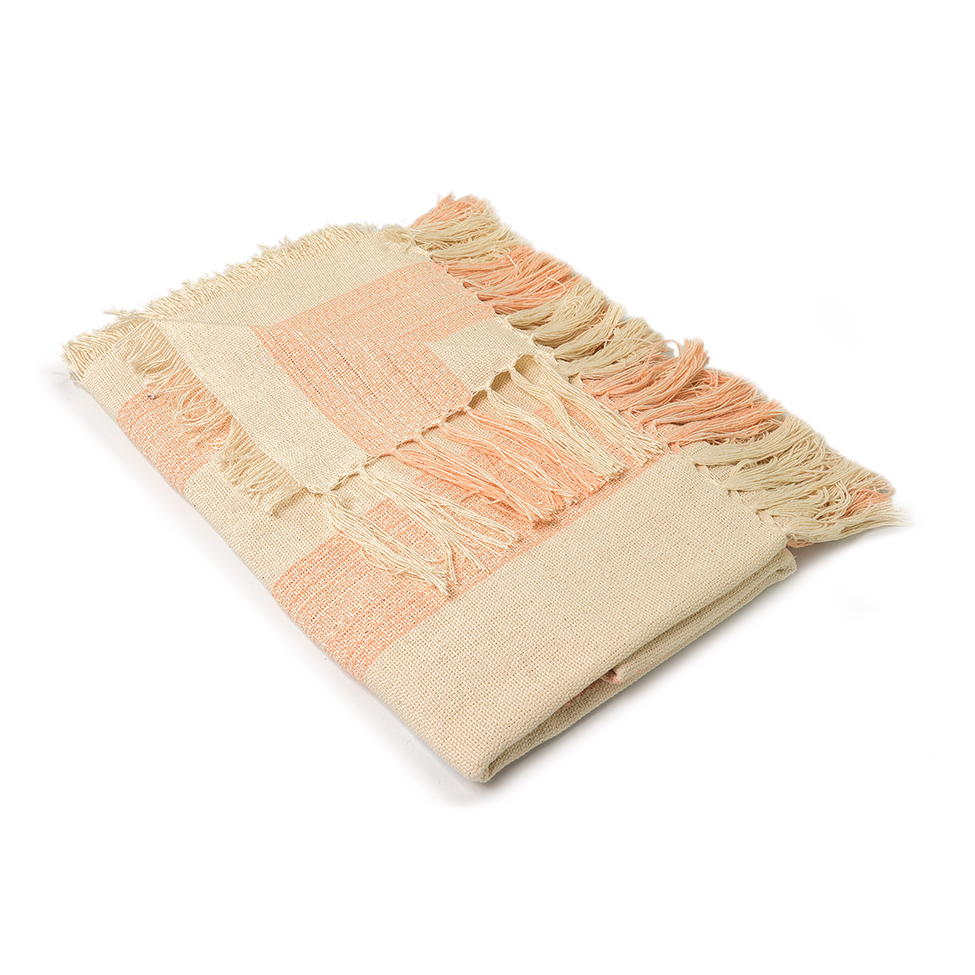 Manta Romantic Faixas Salmão e Bege 140x140 cm