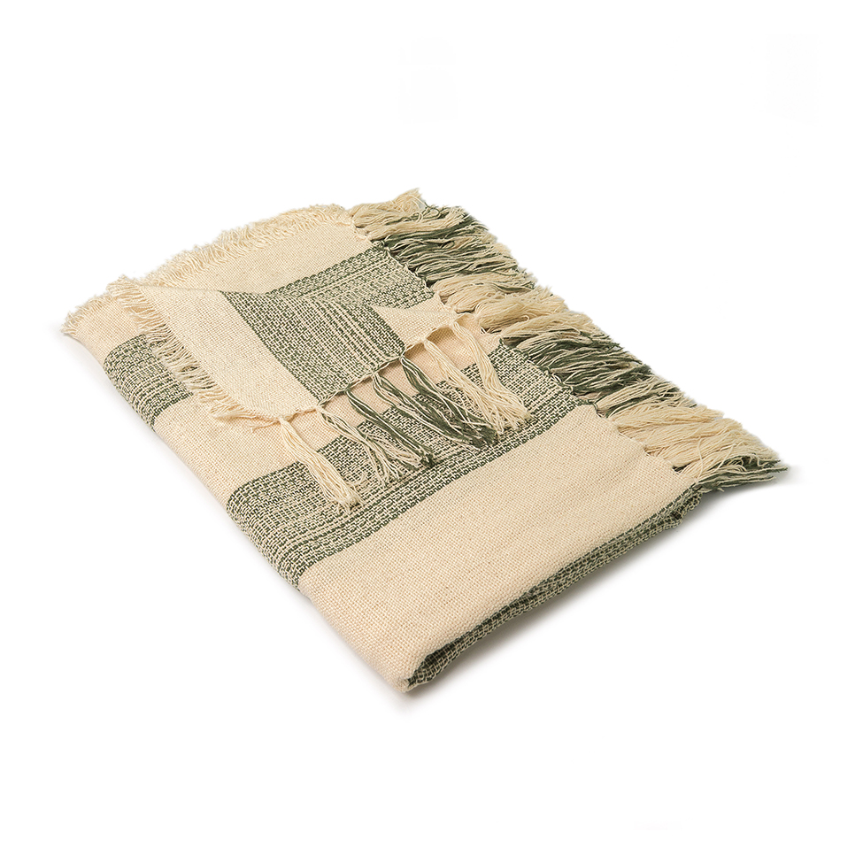 Manta Romantic Faixas Verde e Bege 140x140 cm