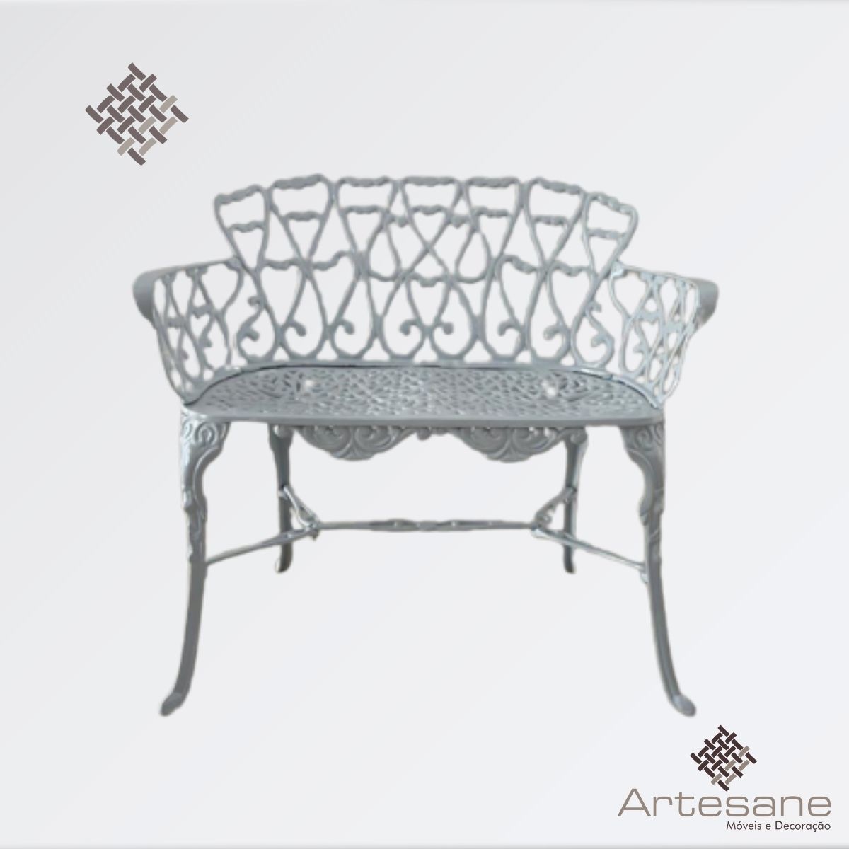 Conjunto Viena (01 Mesinha + 02 Poltronas + 01 Banco 2 Lugares) Alumínio Fundido Jardim Varanda Piscina Área Gourmet Área Externa Artesane Móveis