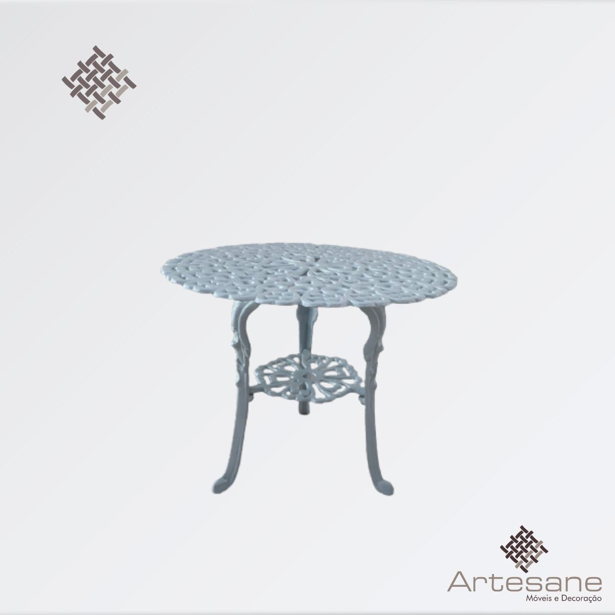 Conjunto Viena (01 Mesinha + 02 Poltronas + 01 Banco 2 Lugares) Alumínio Fundido Jardim Varanda Piscina Área Gourmet Área Externa Artesane Móveis