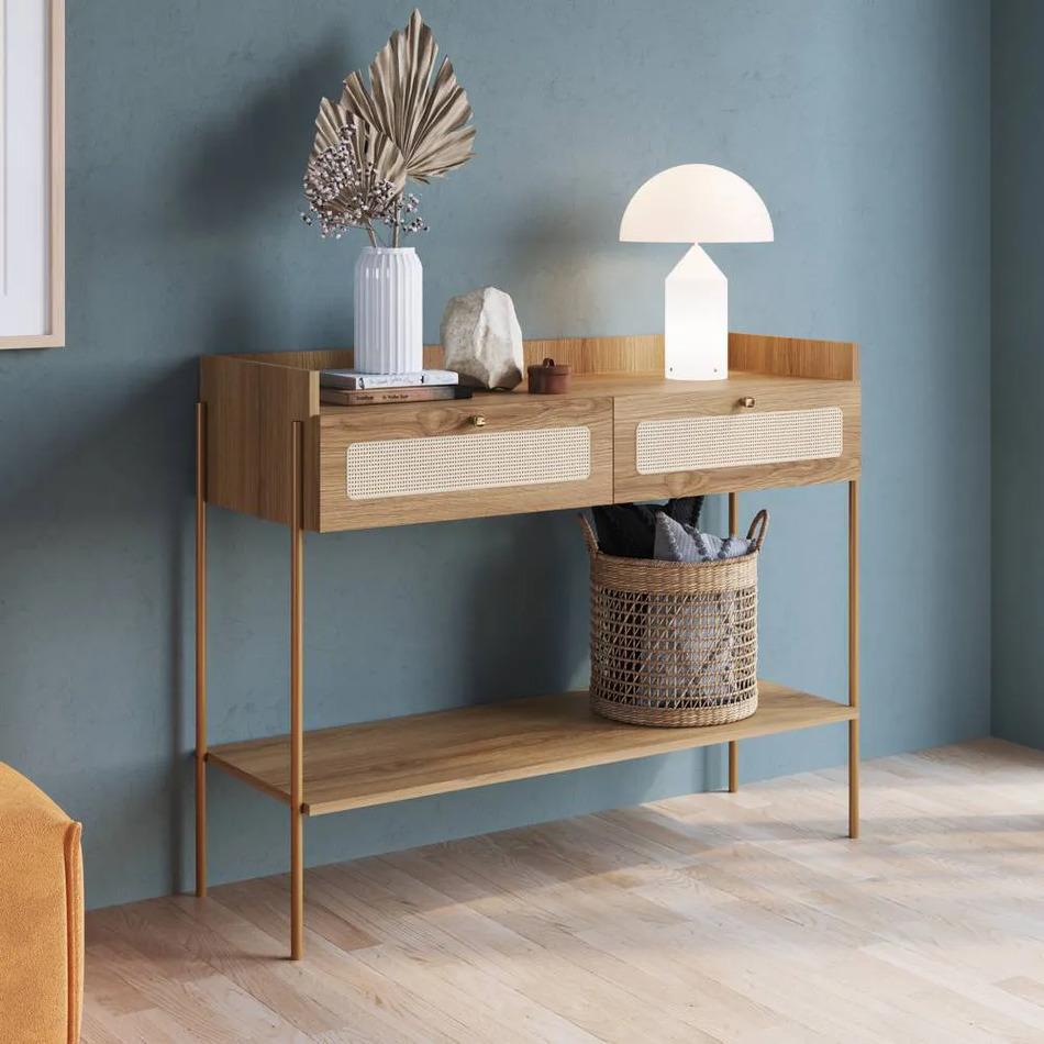 Aparador 2 Gavetas 103Cm Palhinha Pé Madeira Oslo