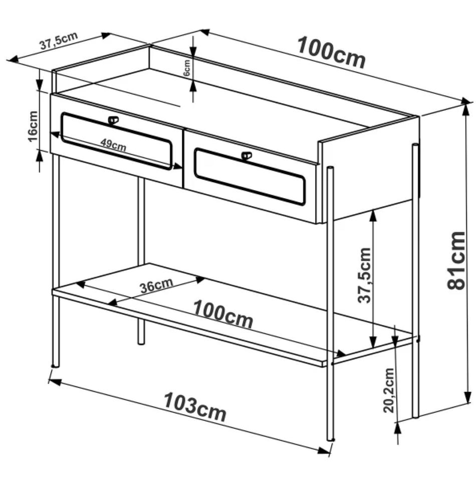Aparador 2 Gavetas 103Cm Palhinha Pé Madeira Oslo