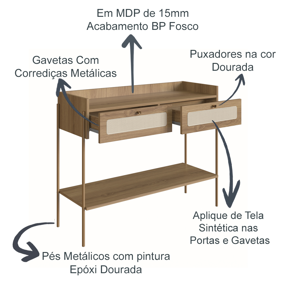 Aparador 2 Gavetas Palhinha 28936 Linha Oslo Hanover Artesano