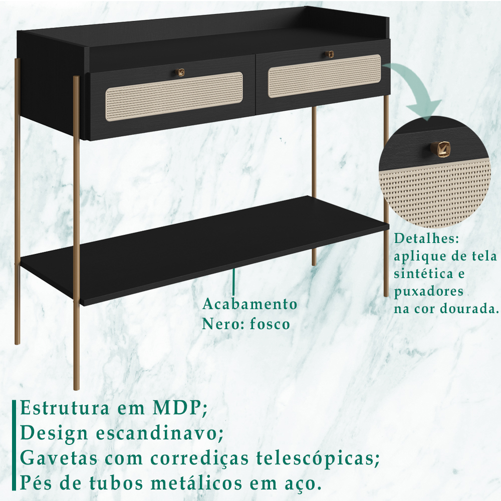 Aparador 2 Gavetas Palhinha 28936 Linha Oslo Nero Artesano