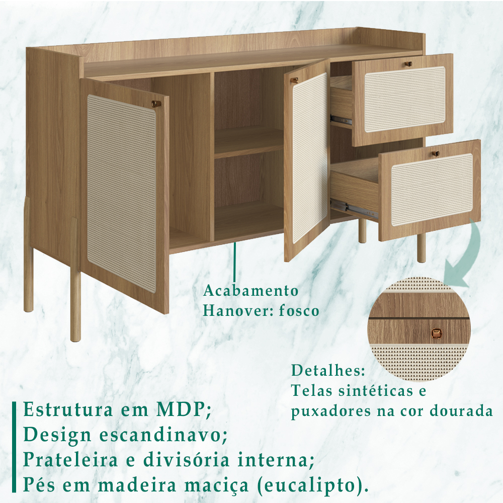 Aparador Balcao Buffet 139 Cm Pes Madeira 27969 Oslo Hanover Artesano