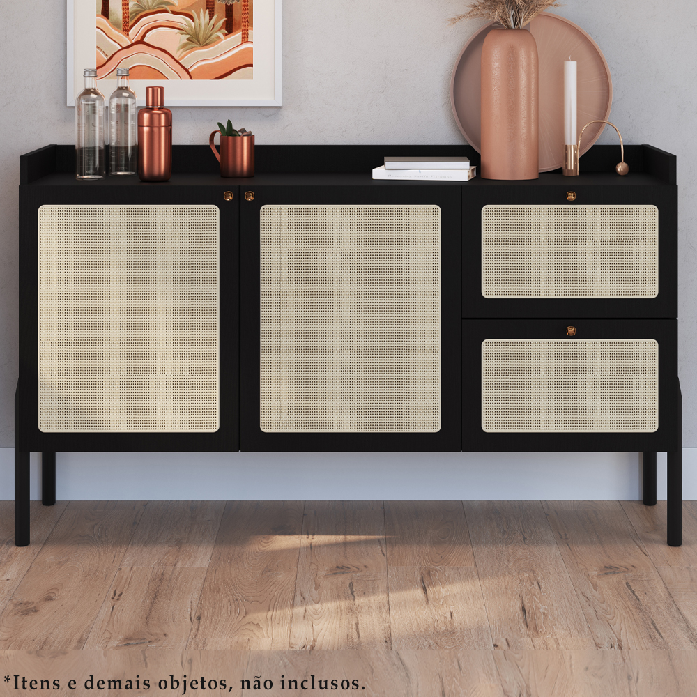Aparador Balcao Buffet 139 Cm Pes Madeira 27969 Oslo Nero Artesano