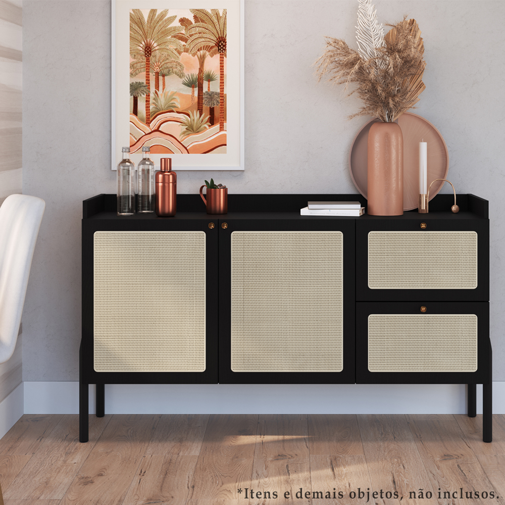 Aparador Balcao Buffet 139 Cm Pes Madeira 27969 Oslo Nero Artesano
