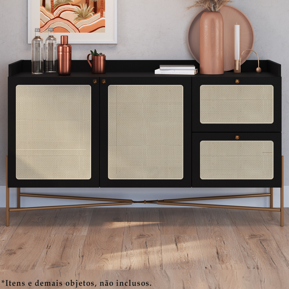 Aparador Balcao Buffet 139 Cm Pes Metal 28969 Oslo Nero Artesano