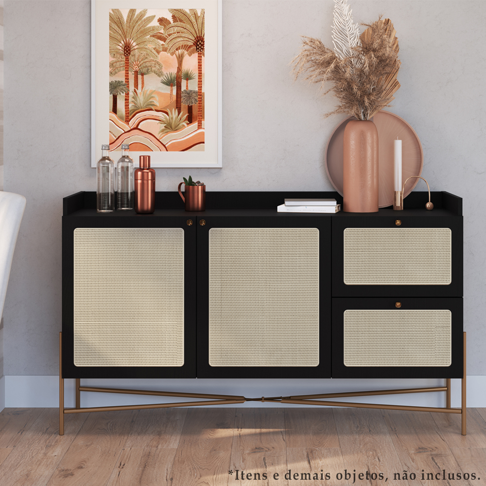 Aparador Balcao Buffet 139 Cm Pes Metal 28969 Oslo Nero Artesano