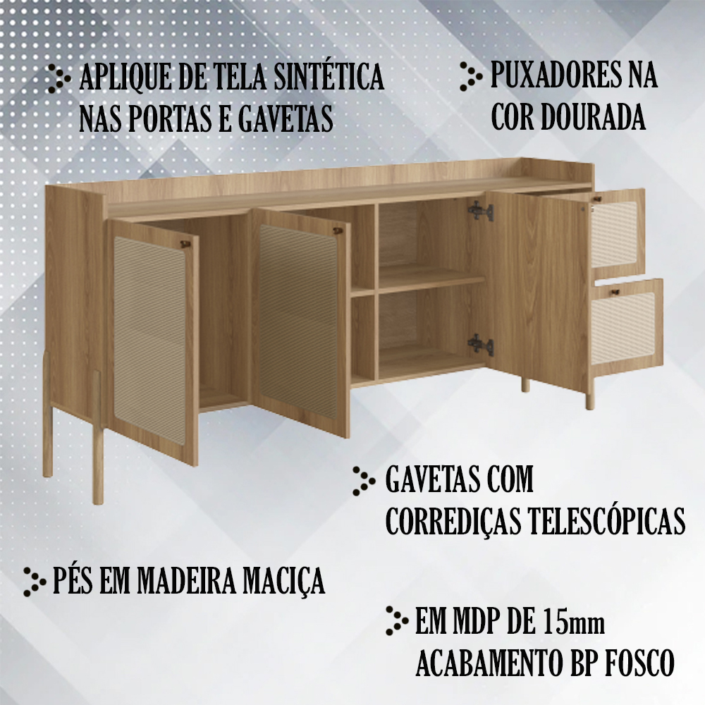 Aparador Balcao Buffet 183 CM Pes Madeira 27935 Oslo Hanover Artesano