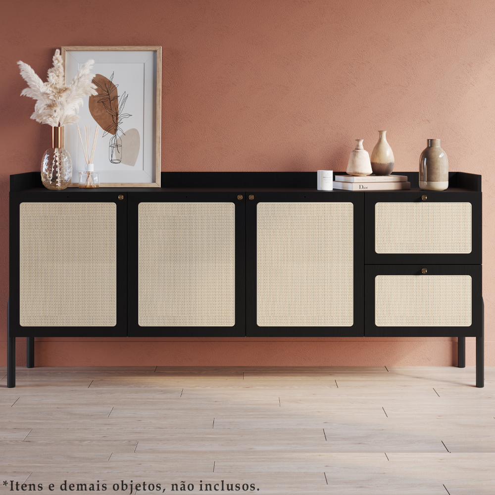 Aparador Balcao Buffet 183 CM Pes Madeira 27935 Oslo Nero Artesano