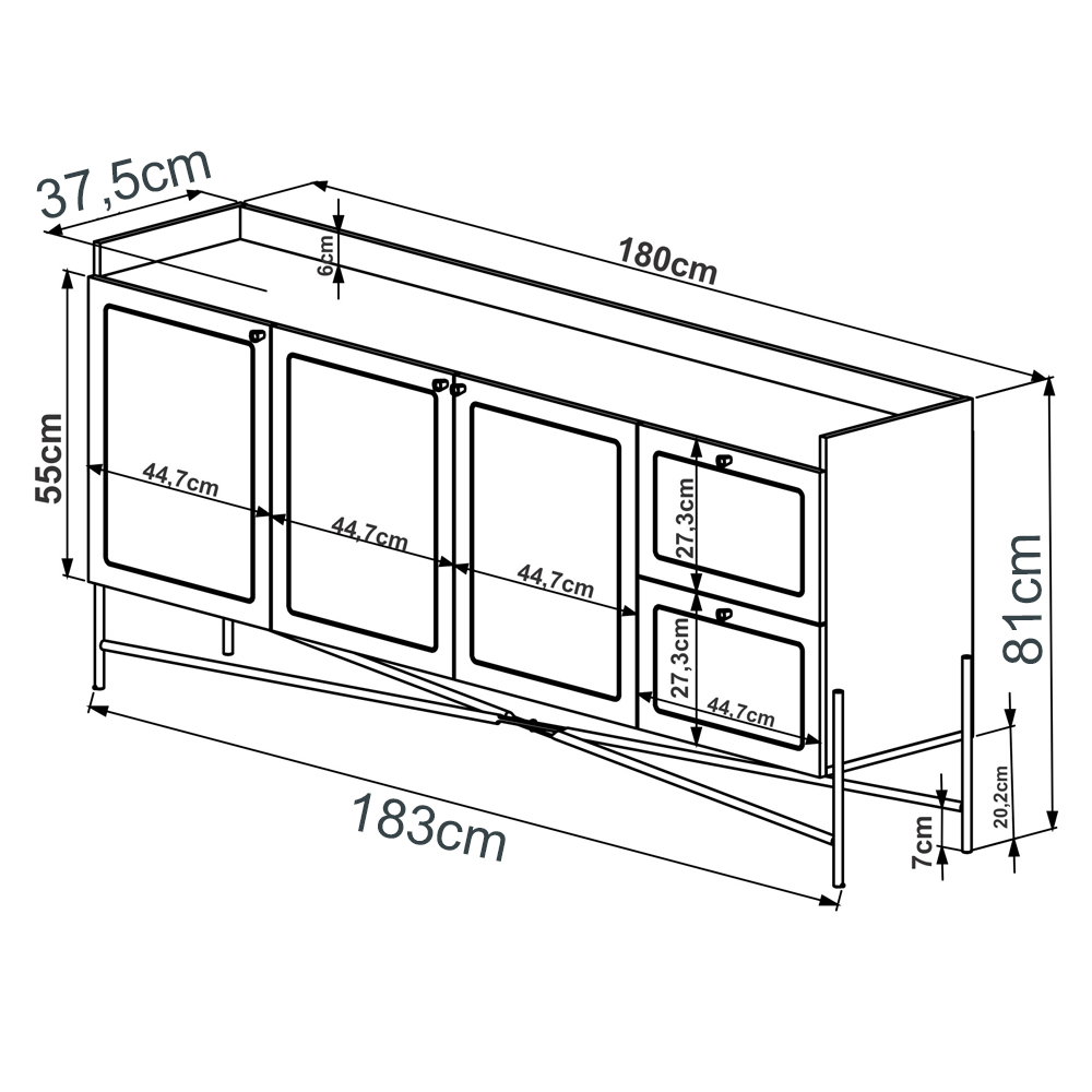 Aparador Balcao Buffet 183 Cm Pes Metal 28935 Oslo Hanover Artesano