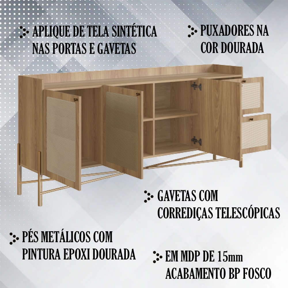 Aparador Balcao Buffet 183 Cm Pes Metal 28935 Oslo Hanover Artesano