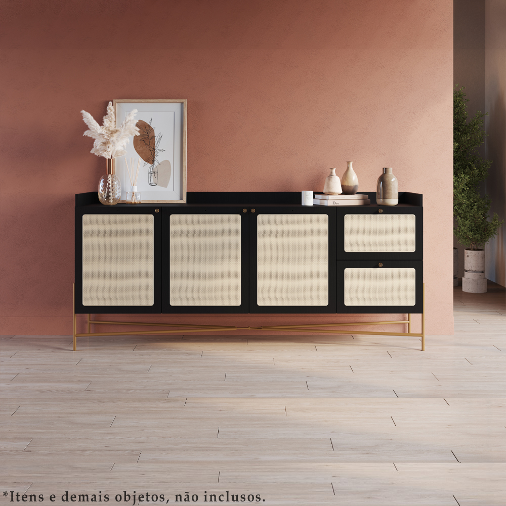 Aparador Balcao Buffet 183 Cm Pes Metal 28935 Oslo Nero Artesano