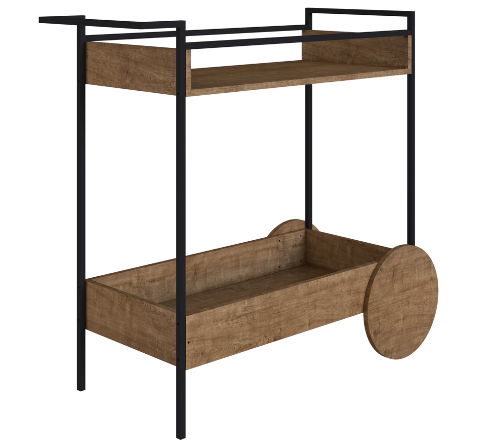 Aparador Bar Com Rodas Decorativas Steel Quadra 27853 Vermont Preto Fosco Artesano