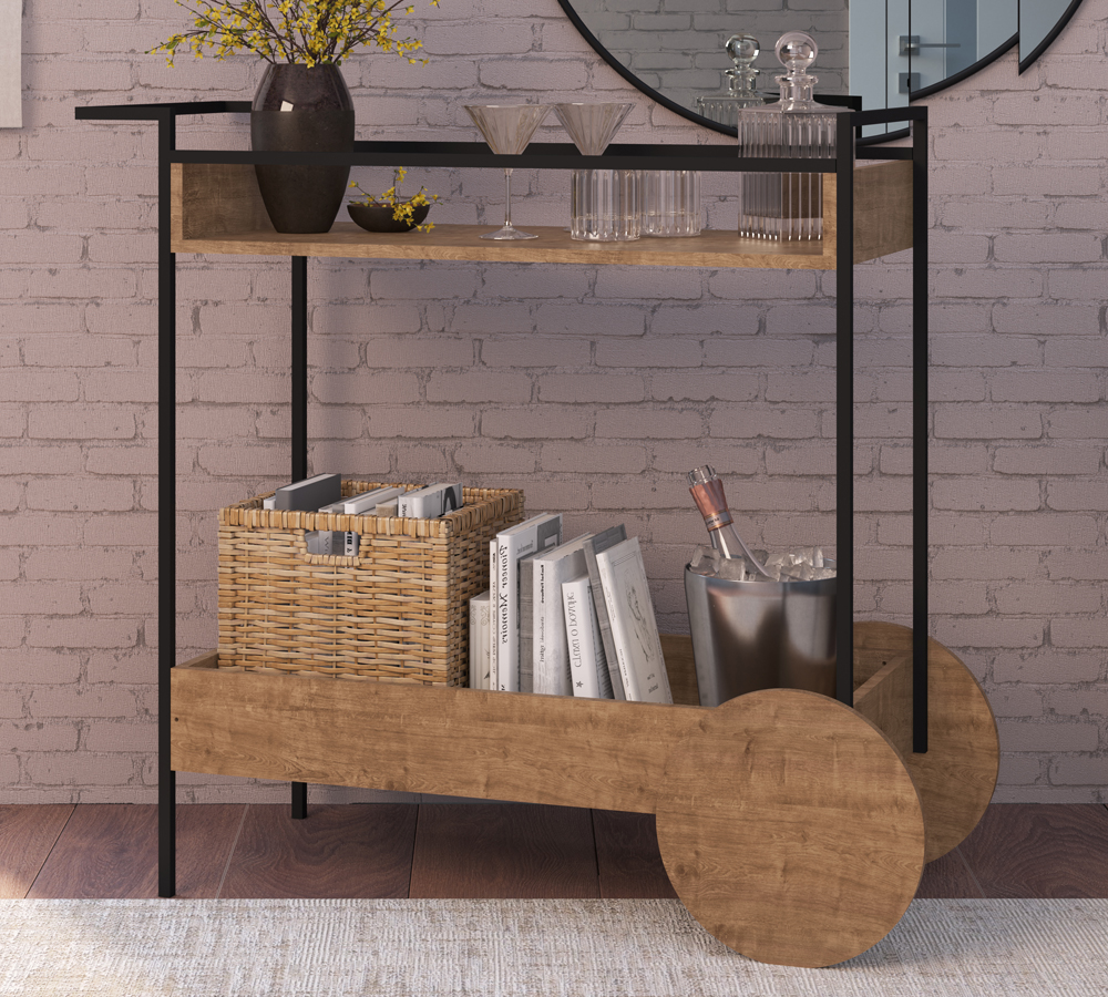Aparador Bar Com Rodas Decorativas Steel Quadra 27853 Vermont Preto Fosco Artesano