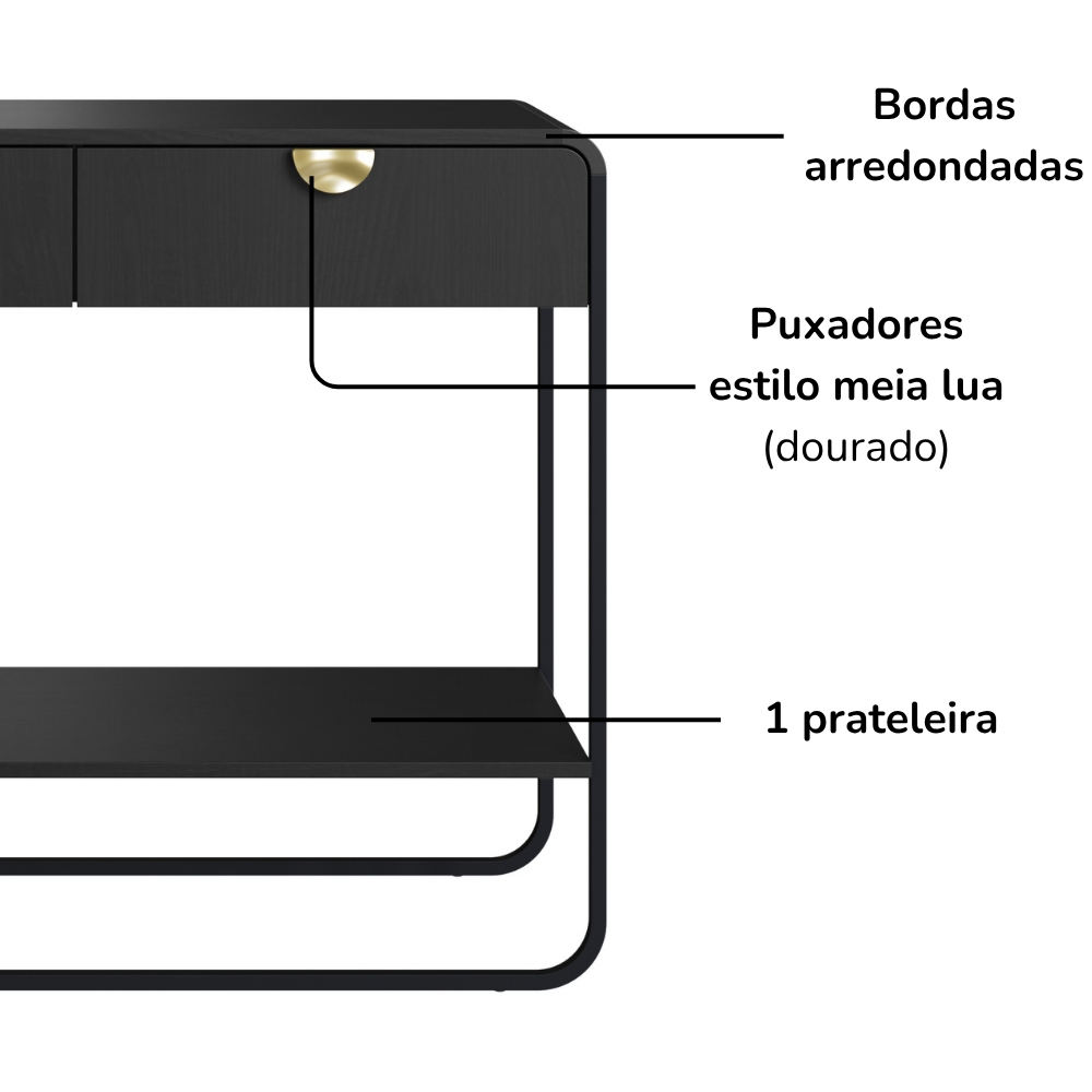 Aparador Organico 2 Gavetas 100 cm 28066 Nero Preto Artesano