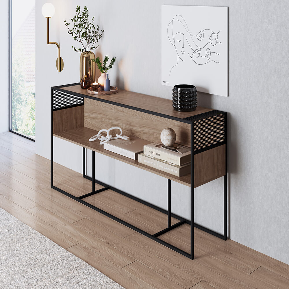 Aparador York Com Nicho 160cm Estrutura Preto Fosco - Hanover