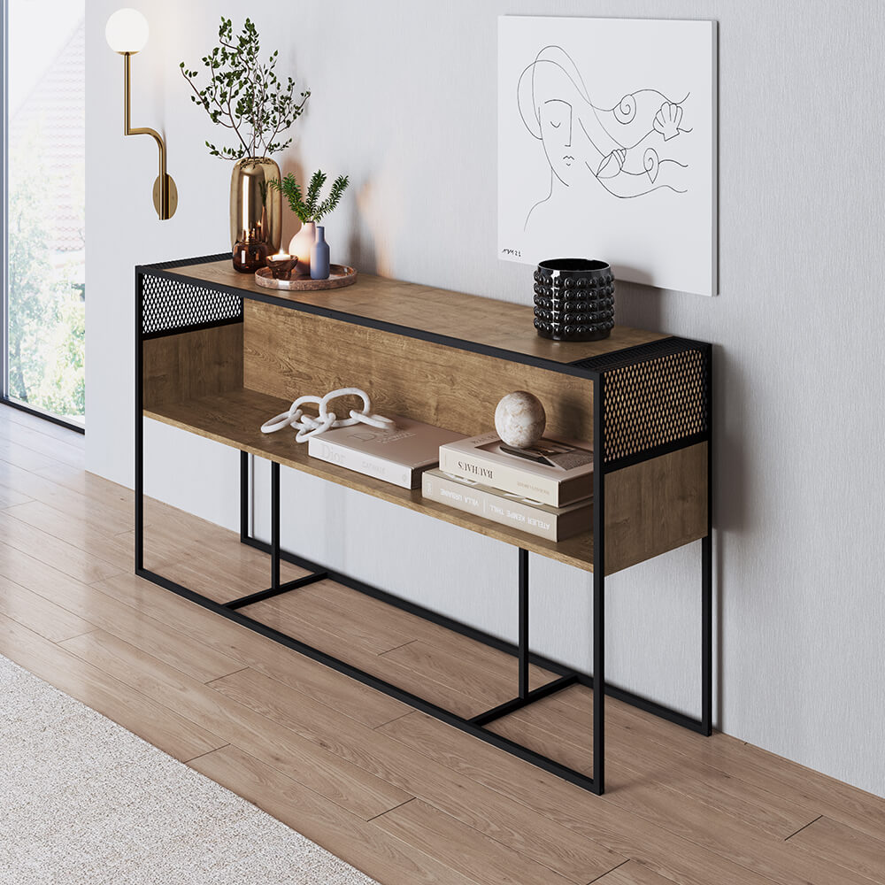 Aparador York Com Nicho 160cm Estrutura Preto Fosco - Vermont