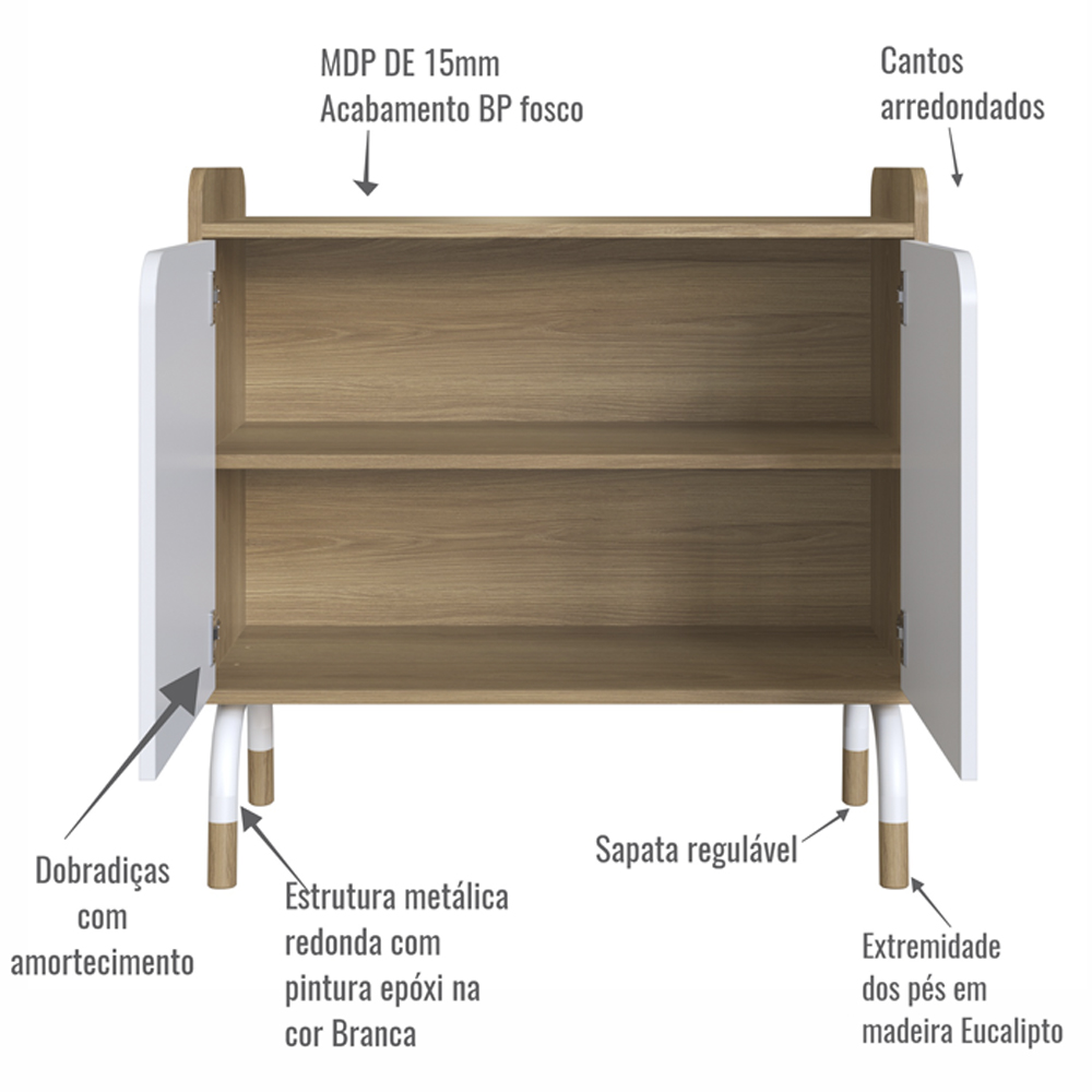 Armario 2 Portas 78x80 cm 27997 Hanover Branco Artesano
