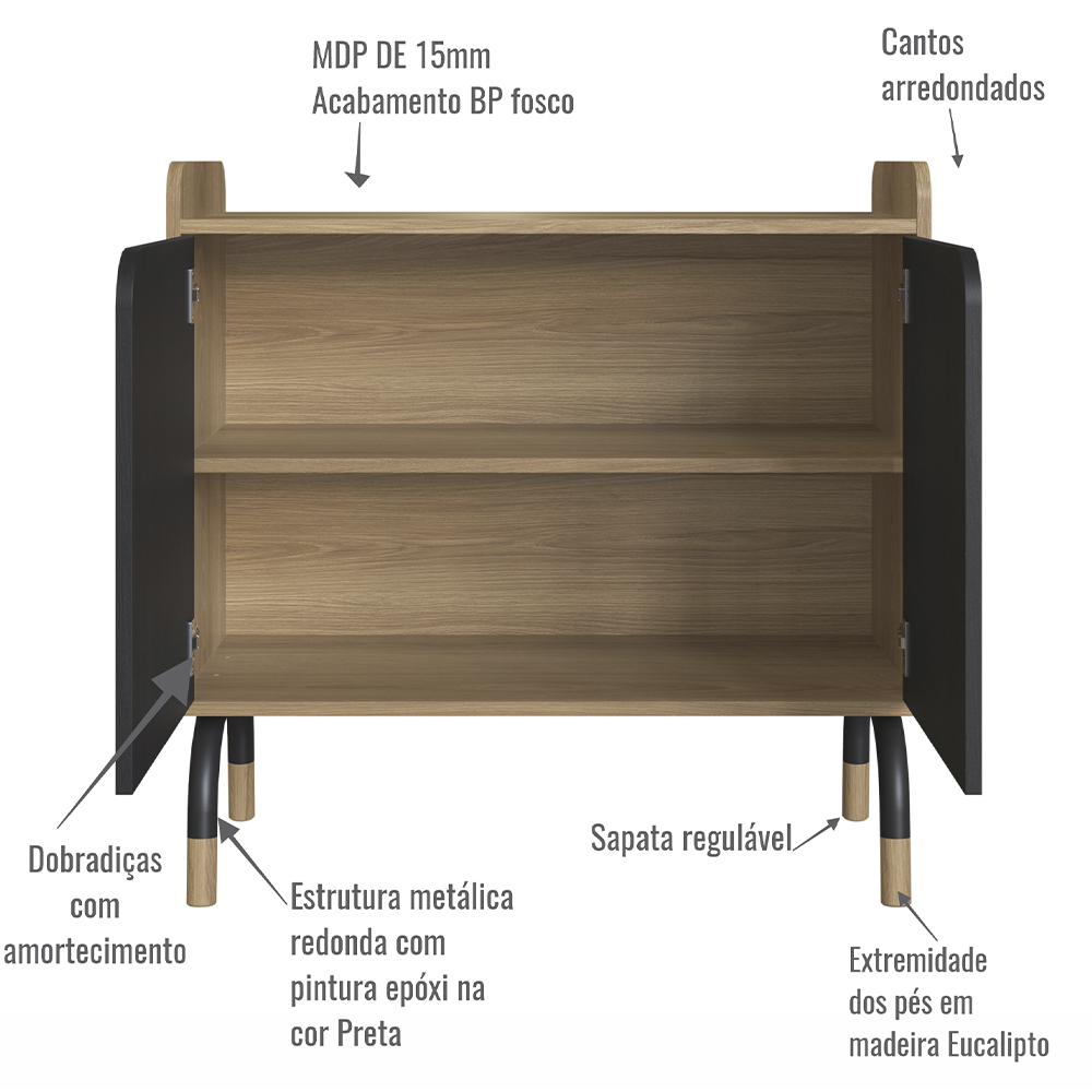 Armario 2 Portas 78x80 cm 27997 Hanover Nero Artesano