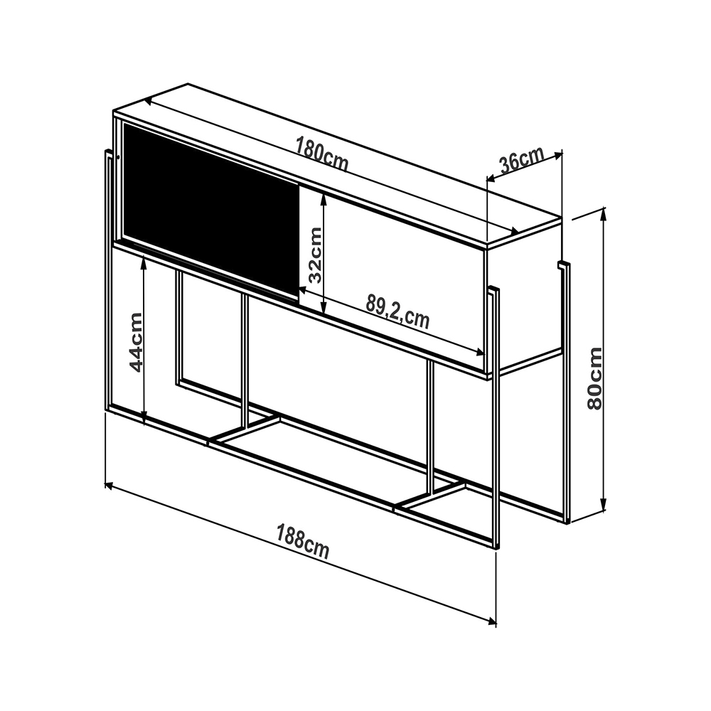 Balcão Buffet York 100cm Estrutura Preto Fosco - Vermont