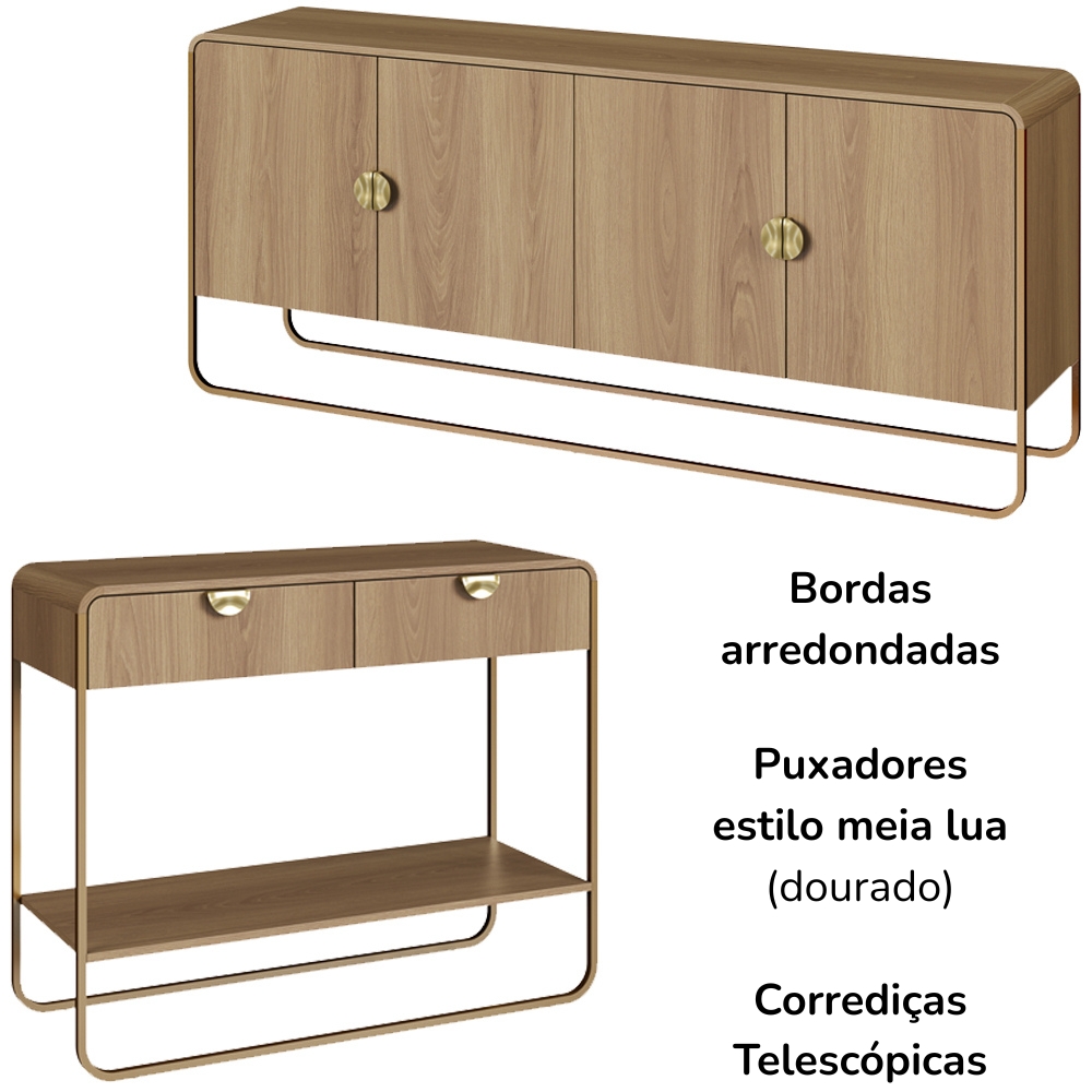Balcao Buffet E Aparador 180 cm Organica Hanover Dourado Artesano