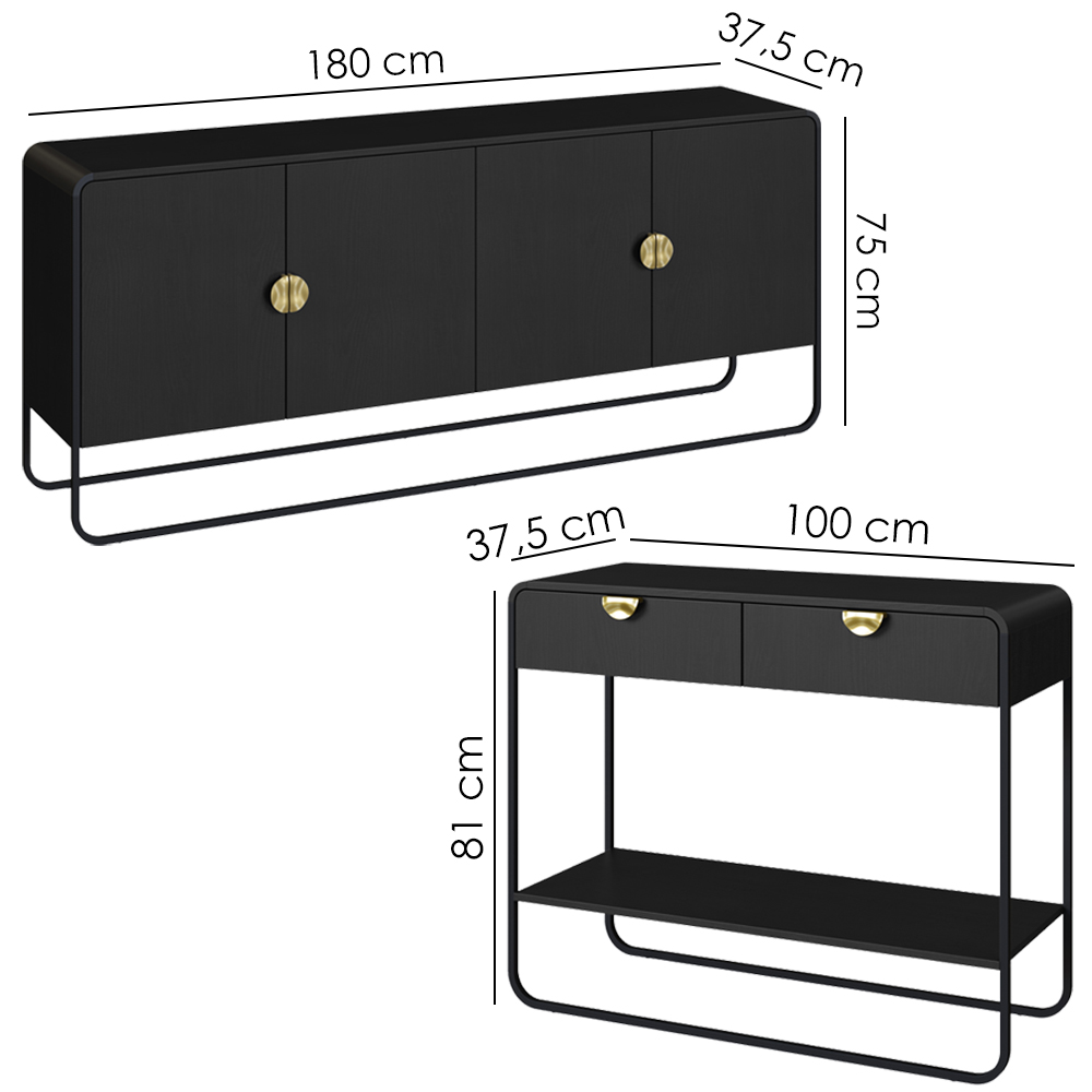 Balcao Buffet E Aparador 180 cm Organica Nero Preto Artesano