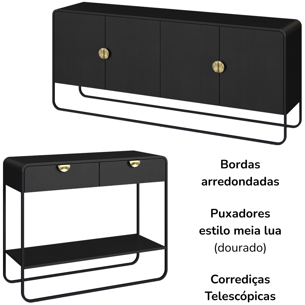 Balcao Buffet E Aparador 180 cm Organica Nero Preto Artesano