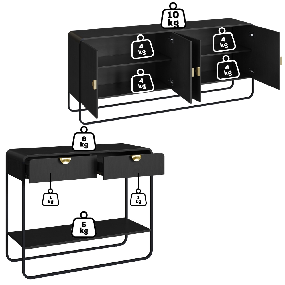 Balcao Buffet E Aparador 180 cm Organica Nero Preto Artesano