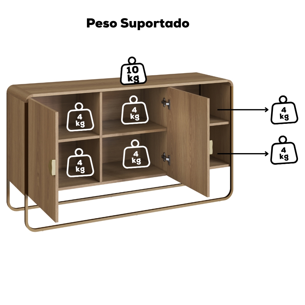 Balcao Buffet Organico 2 Portas 135 cm 28071 Hanover Dourado Artesano