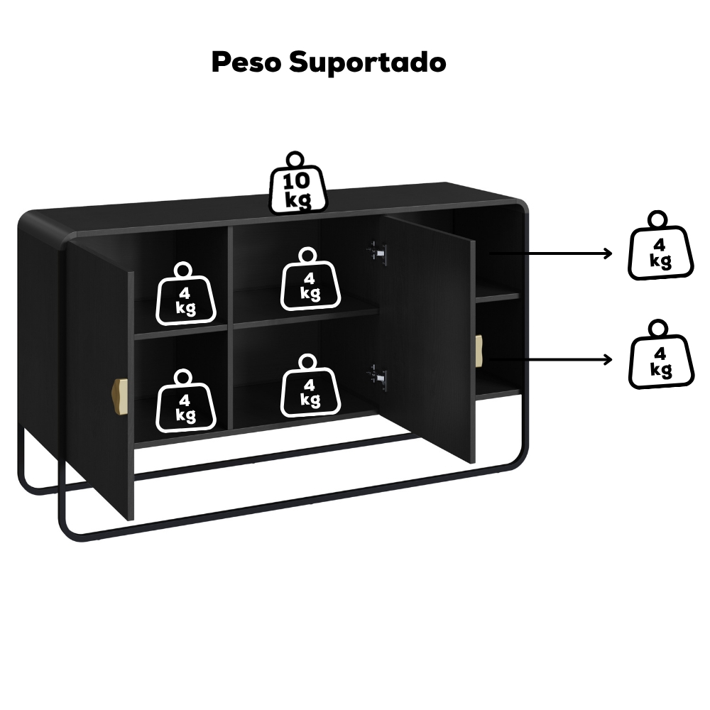 Balcao Buffet Organico 2 Portas 135 cm 28071 Nero Preto Artesano