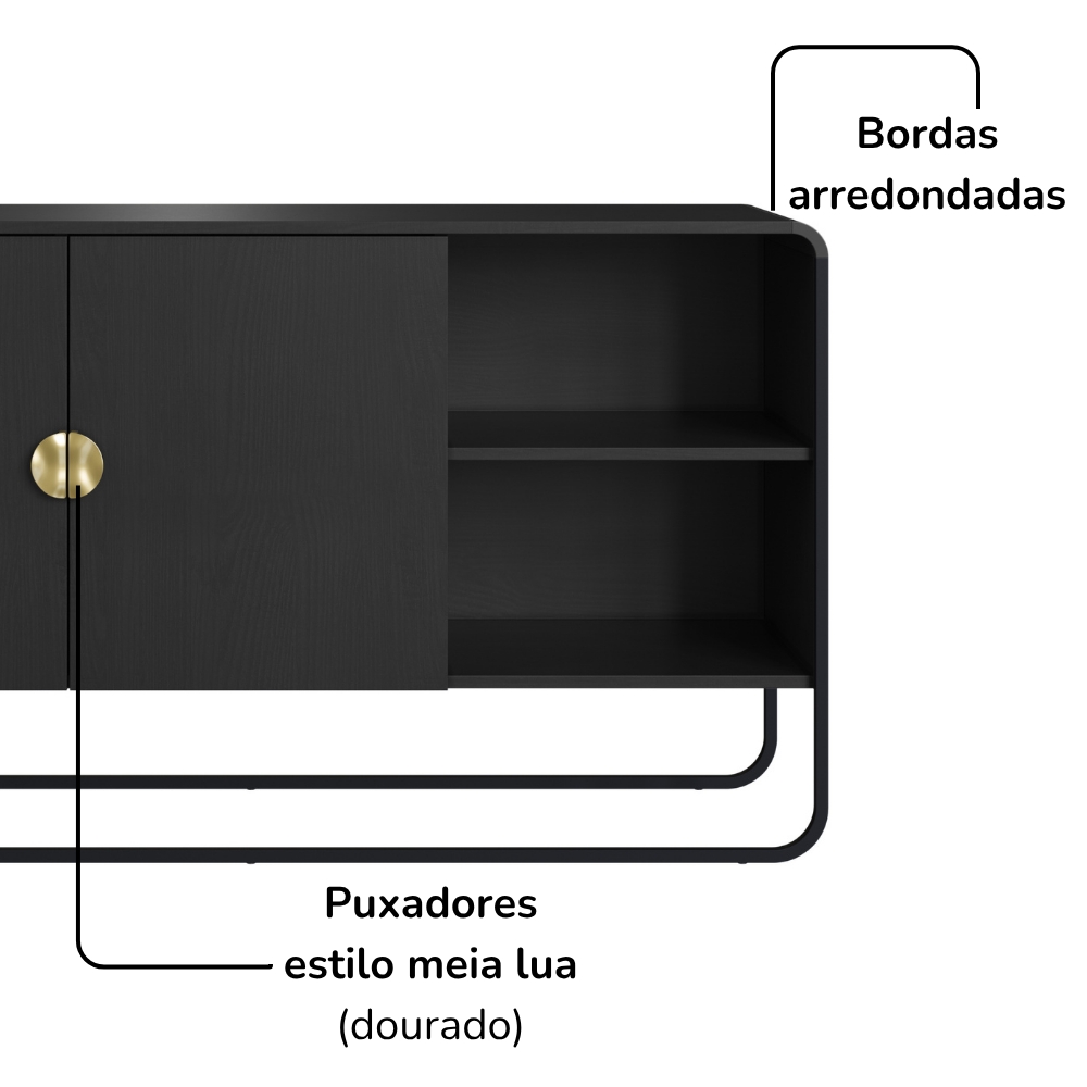 Balcao Buffet Organico 2 Portas 135 cm 28071 Nero Preto Artesano