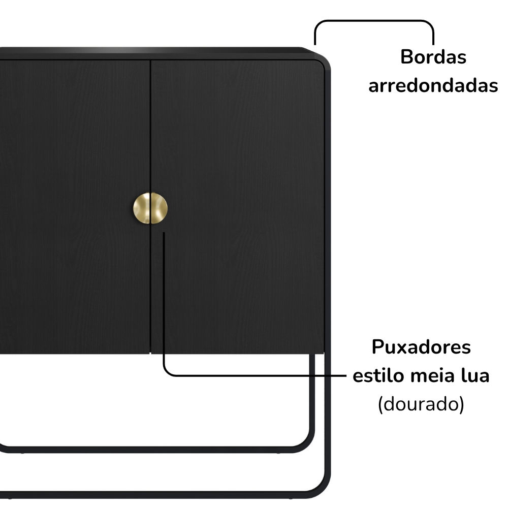 Balcao Buffet Organico 2 Portas 90 cm 28065 Nero Preto Artesano