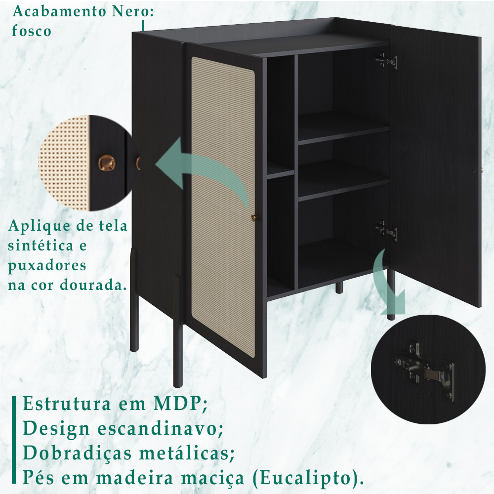 Balcao Cafe Bar 2 Portas 93 Cm Pes Madeira 27929 Oslo Nero Artesano