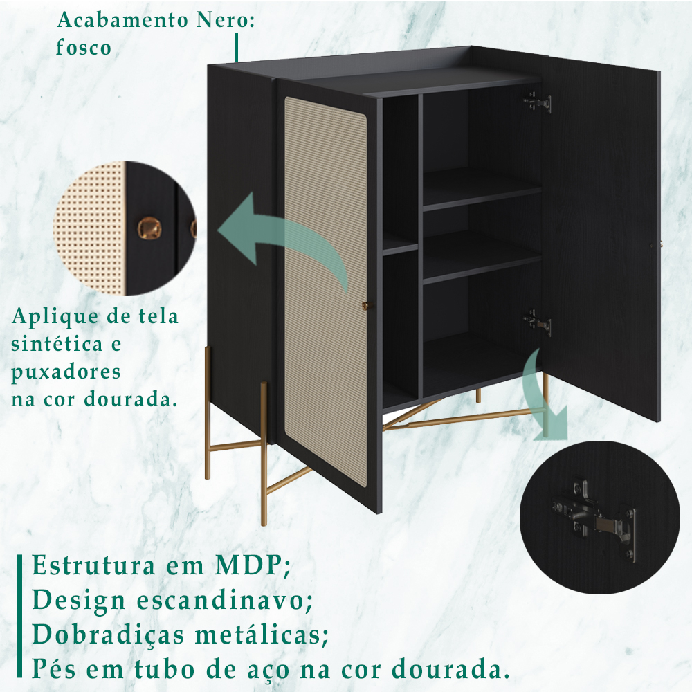 Balcao Cafe Bar 2 Portas 93 Cm Pes Metal 28929 Oslo Nero Artesano