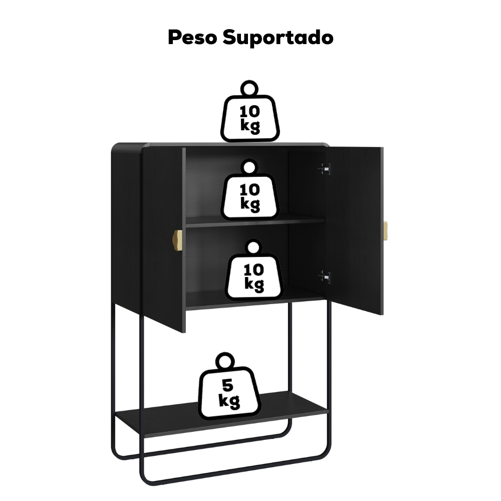 Balcao Cafe Bar Organico 2 Portas 90 cm 28069 Nero Preto Artesano