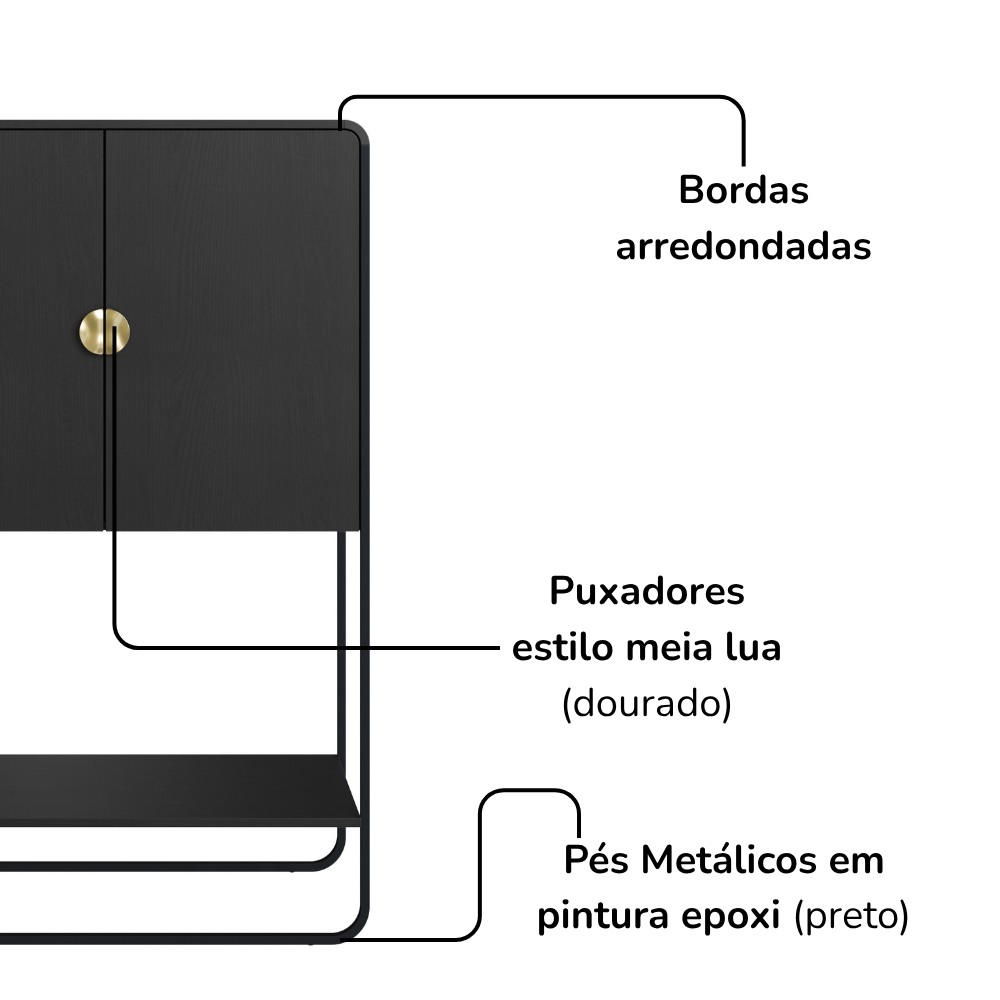 Balcao Cafe Bar Organico 2 Portas 90 cm 28069 Nero Preto Artesano