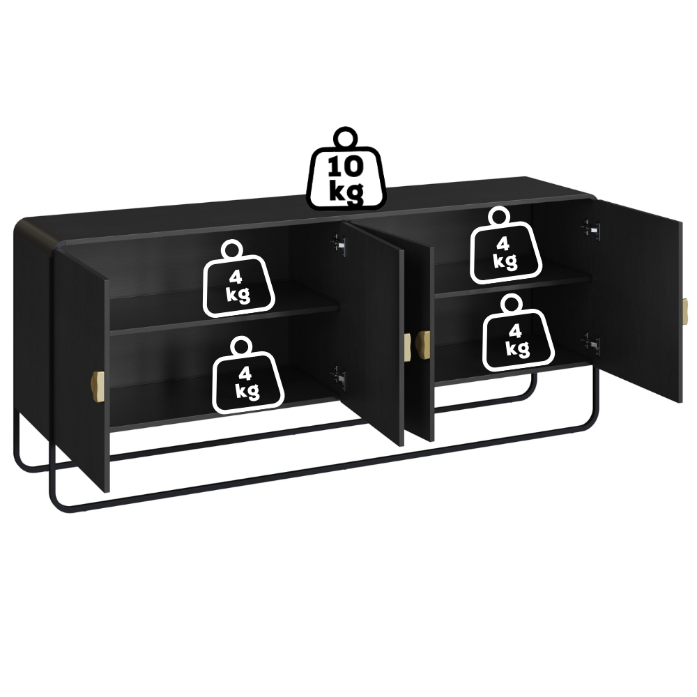 Buffet Aparador Organico 4 Portas 180 cm 28075 Nero Preto Artesano